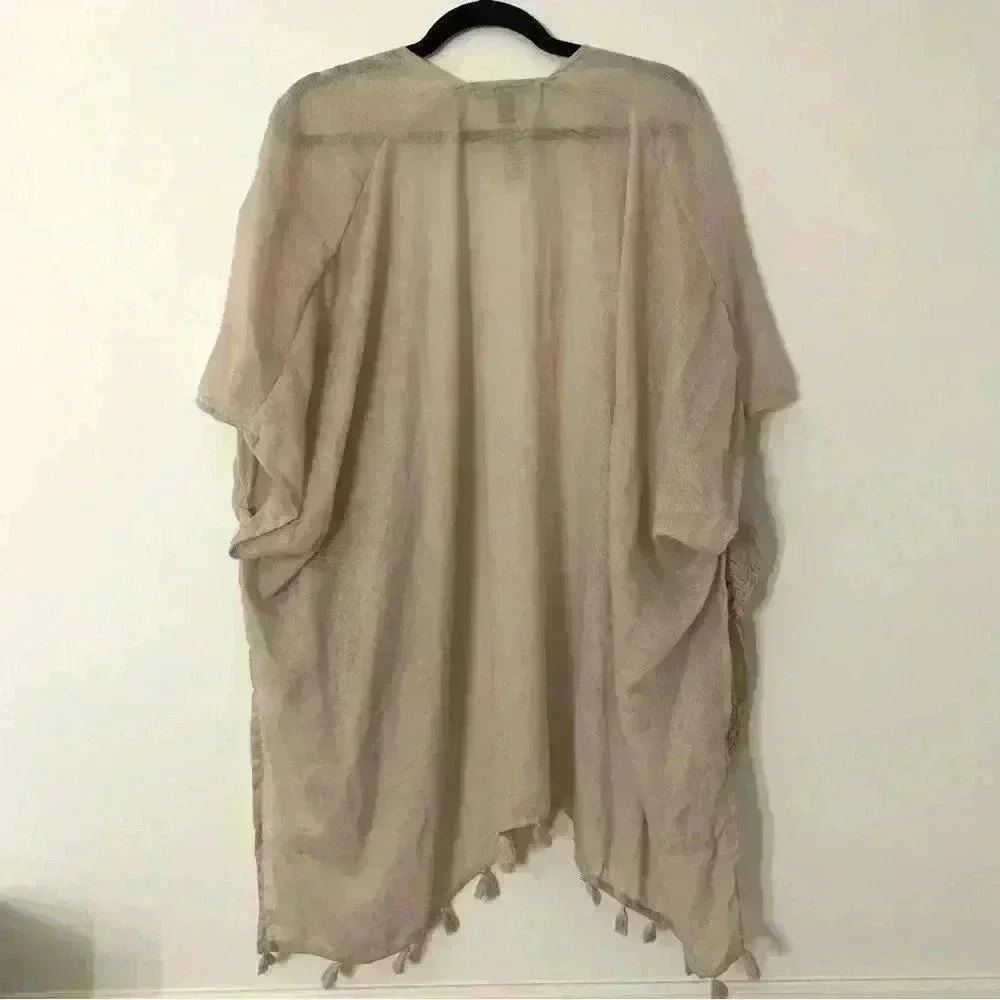 Vince Camuto Women's Neutral Sheer Tassel Kimono O/S